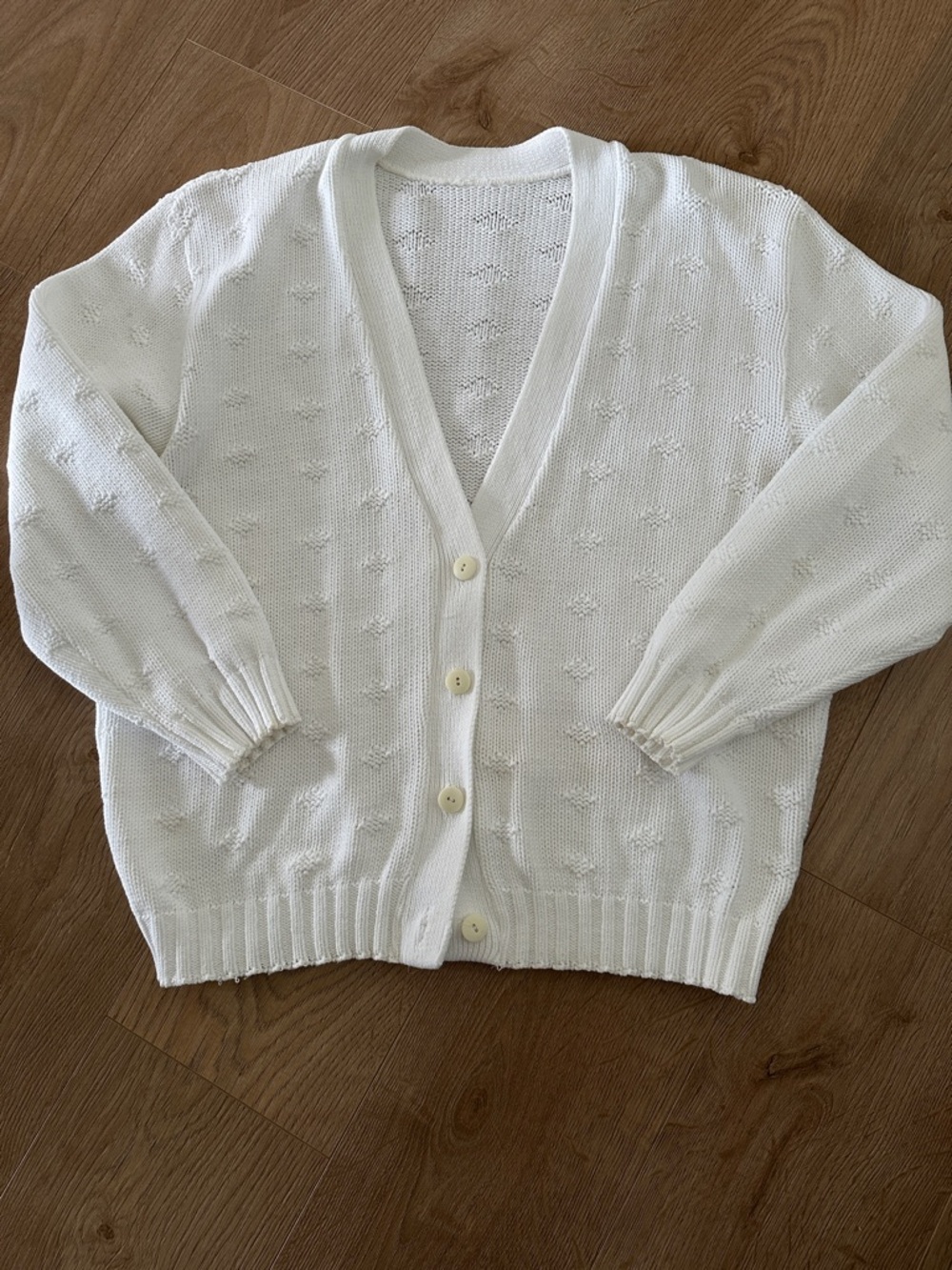 Cotton Knit V-Neck Button Front Slouchy  Oversize Sweater Cardigan sz L - White